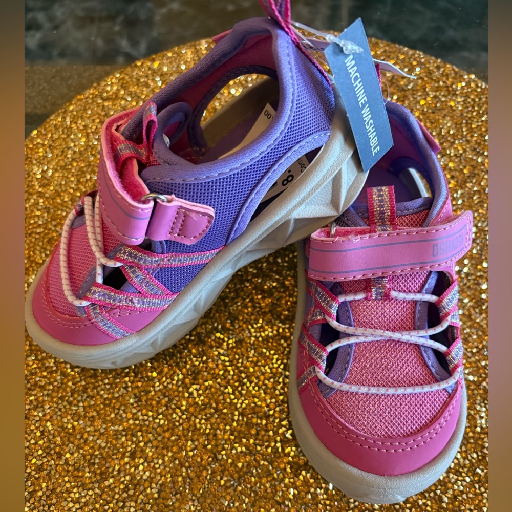 OshKosh B'gosh NWT Pink and Purple Kids Sneakers. Size 8 TOD. Machine Washable - Picture 7 of 7